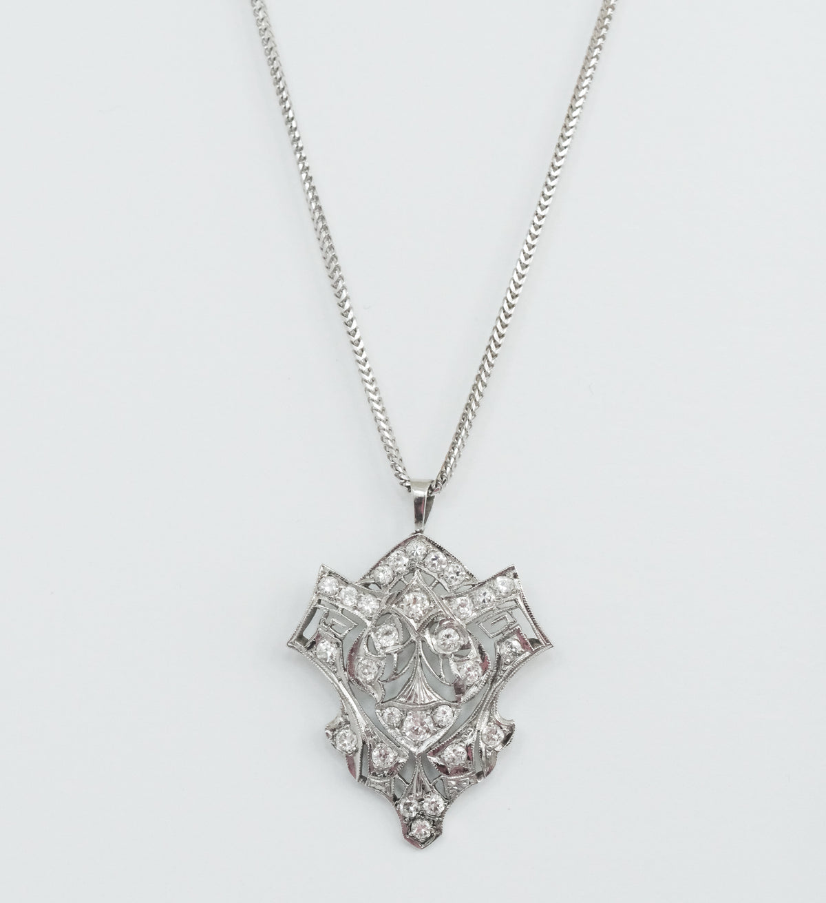 18K White Gold Georgian Diamond Pendant, 14K Chain - Premium  from All The Best Vintage - Just $3295! Shop now at All The Best Vintage