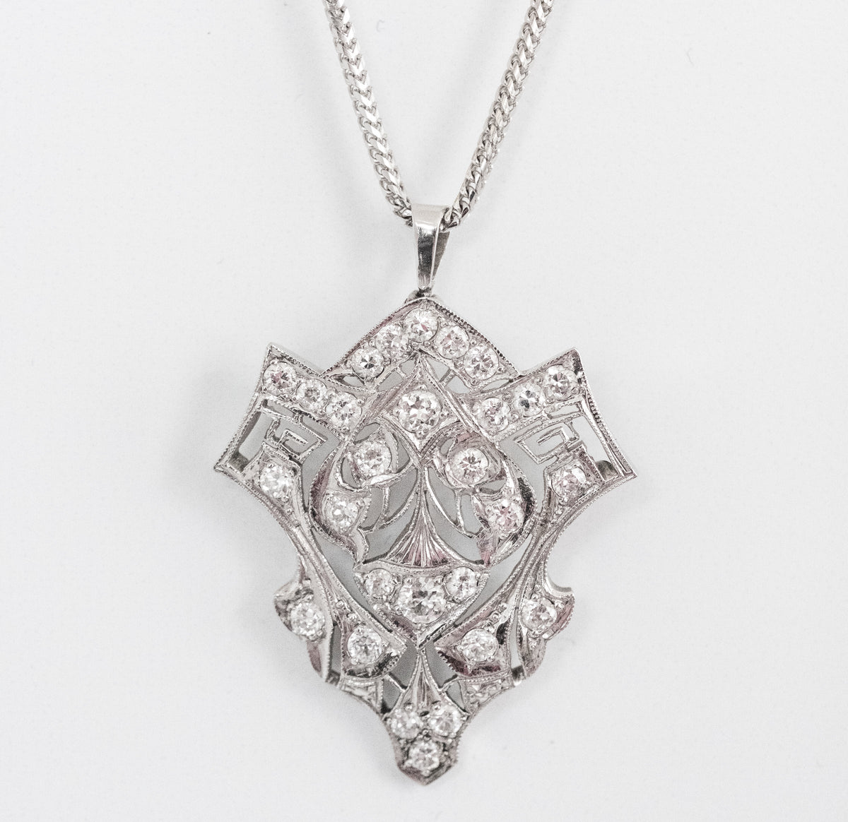 18K White Gold Georgian Diamond Pendant, 14K Chain - Premium  from All The Best Vintage - Just $3295! Shop now at All The Best Vintage