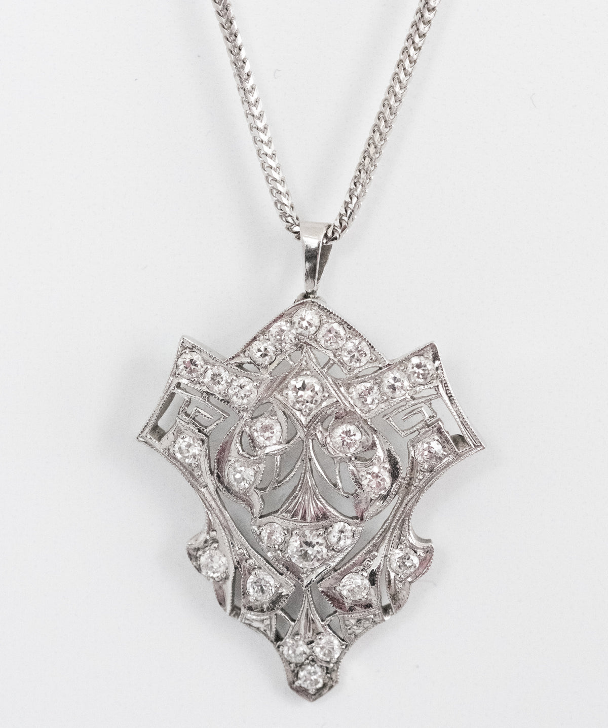 18K White Gold Georgian Diamond Pendant, 14K Chain - Premium  from All The Best Vintage - Just $3295! Shop now at All The Best Vintage