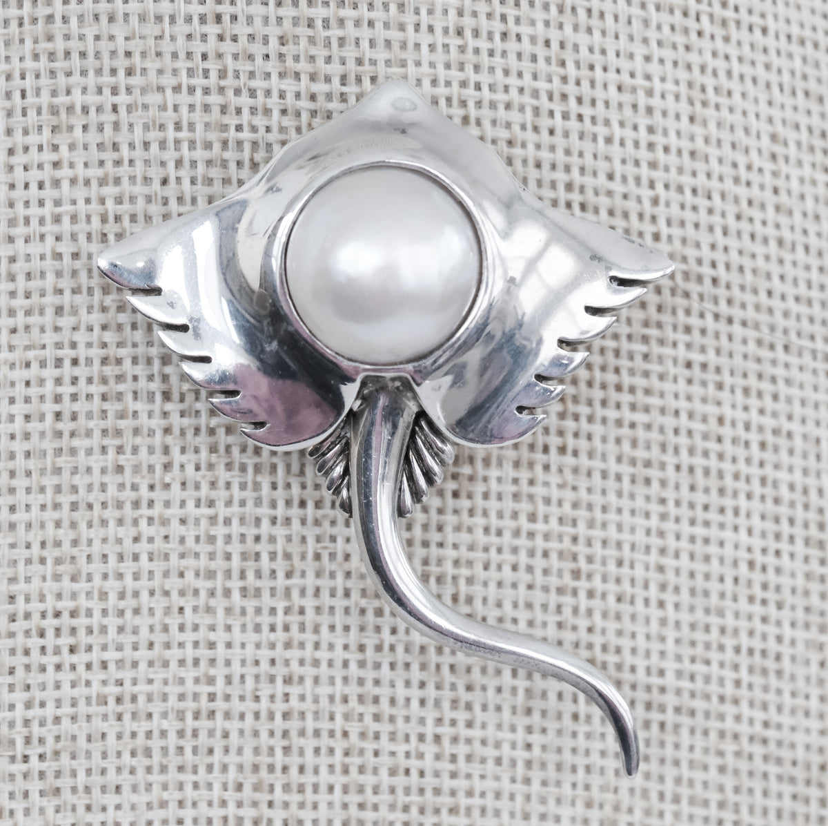 Tiffany Vintage Sterling Stingray Brooch Pin with Large Pearl - Premium Brooch from All The Best Vintage - Just $1495! Shop now at All The Best Vintage