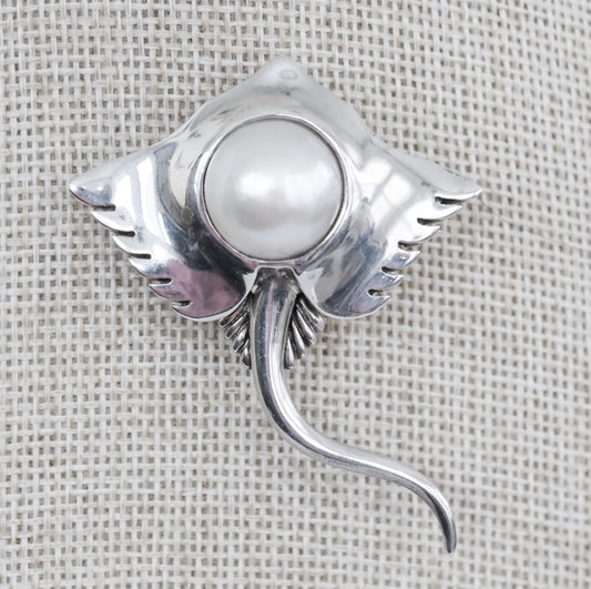 Tiffany Vintage Sterling Stingray Brooch Pin with Large Pearl - Premium Brooch from All The Best Vintage - Just $1495! Shop now at All The Best Vintage
