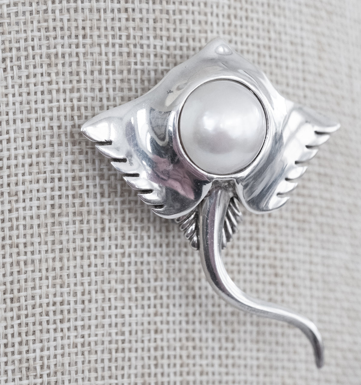 Tiffany Vintage Sterling Stingray Brooch Pin with Large Pearl - Premium Brooch from All The Best Vintage - Just $1495! Shop now at All The Best Vintage