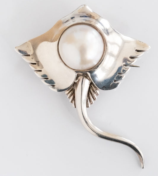 Tiffany Vintage Sterling Stingray Brooch Pin with Large Pearl - Premium Brooch from All The Best Vintage - Just $1495! Shop now at All The Best Vintage