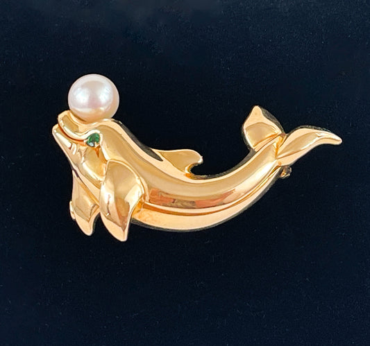 Cartier Vintage 18K Gold Dolphin and Pearl Brooch - Premium Brooch from All The Best Vintage - Just $4800! Shop now at All The Best Vintage