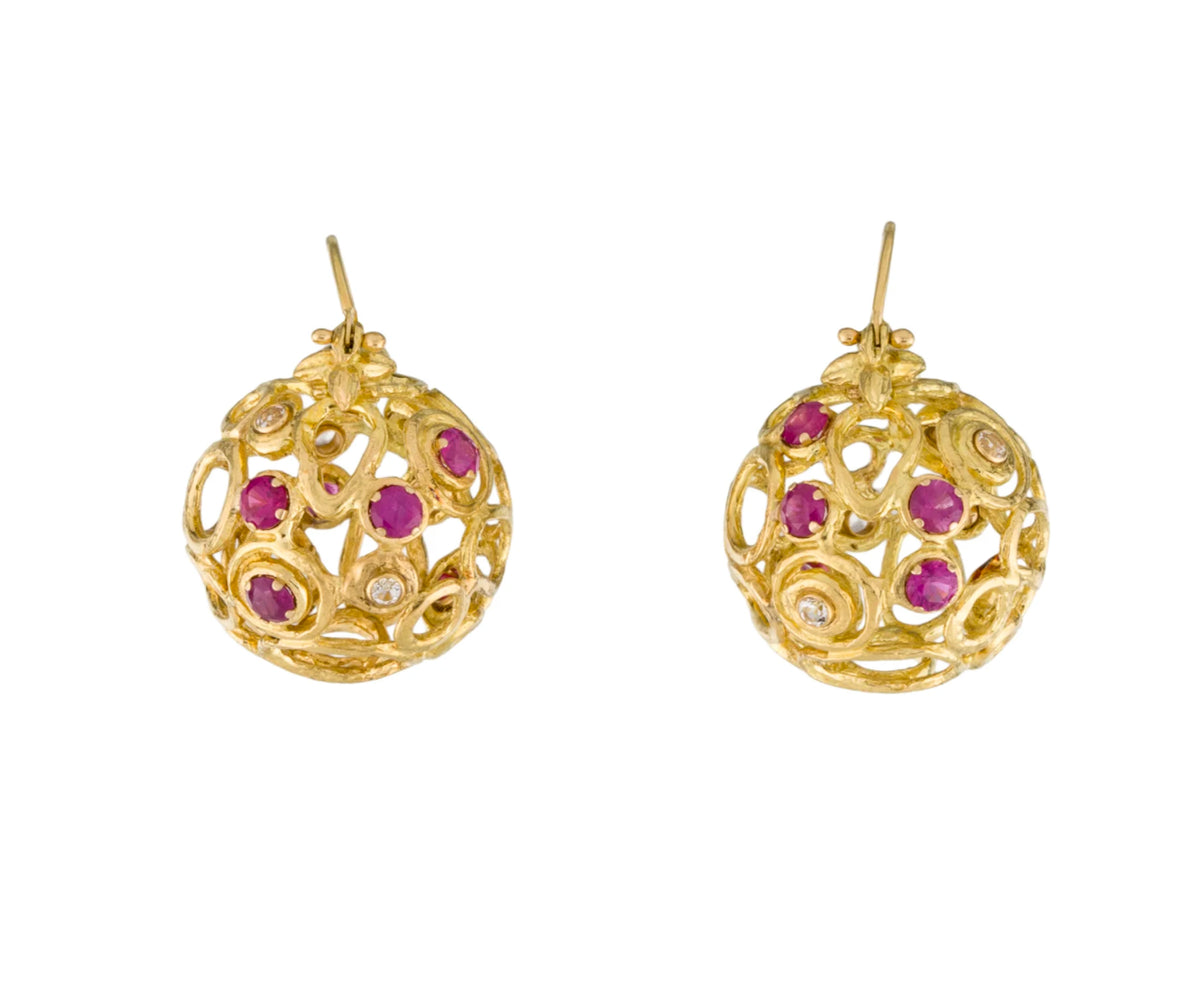 Gabrielle Sanchez 18K Ruby and Topaz Basket Weave Orb Flyer Earrings - Premium Earrings from Gabrielle Sanchez - Just $3400! Shop now at All The Best Vintage