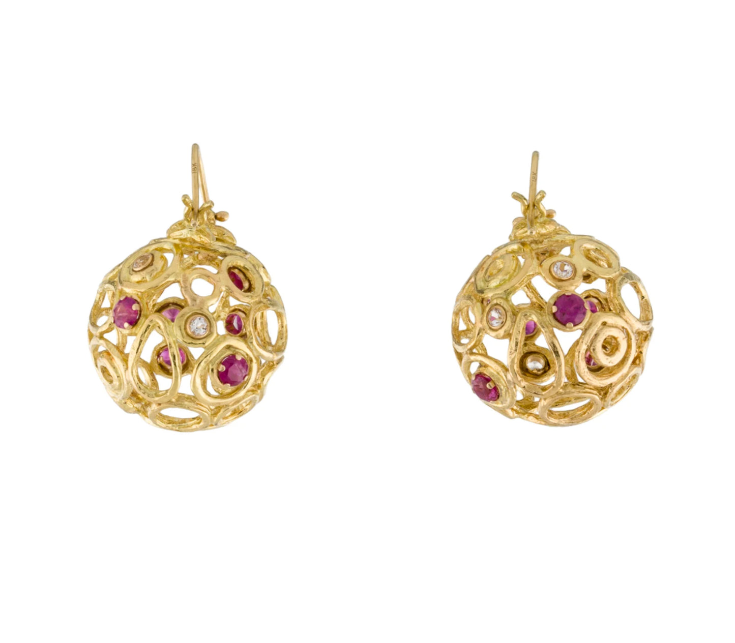 Gabrielle Sanchez 18K Ruby and Topaz Basket Weave Orb Flyer Earrings - Premium Earrings from Gabrielle Sanchez - Just $3400! Shop now at All The Best Vintage
