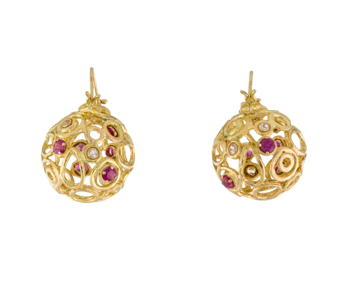 Gabrielle Sanchez 18K Ruby and Topaz Basket Weave Orb Flyer Earrings - Premium Earrings from Gabrielle Sanchez - Just $3400! Shop now at All The Best Vintage
