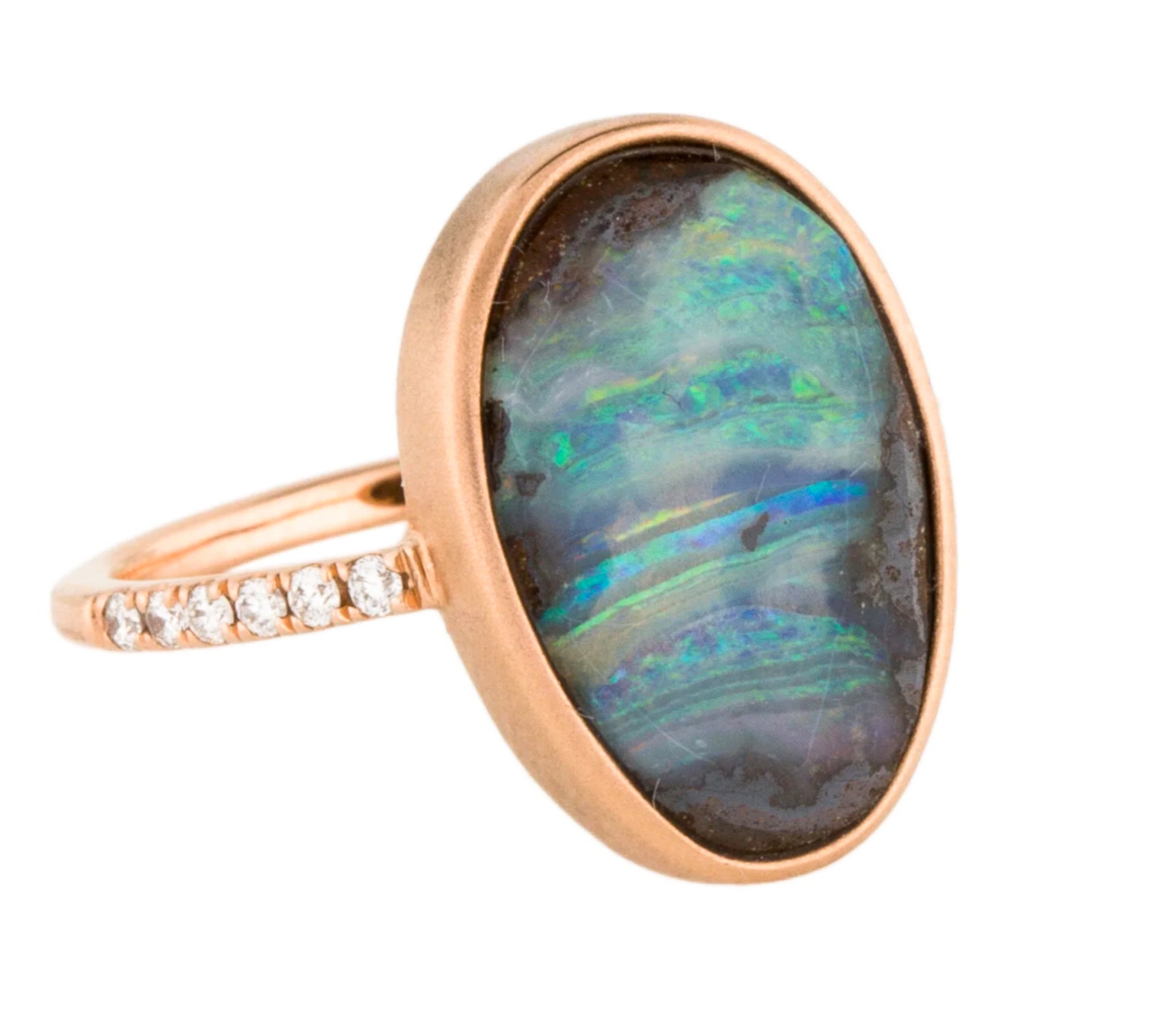 Meira T 14K Rose Gold Boulder Opal and Diamond Ring - Premium Ring from All The Best Vintage - Just $595! Shop now at All The Best Vintage