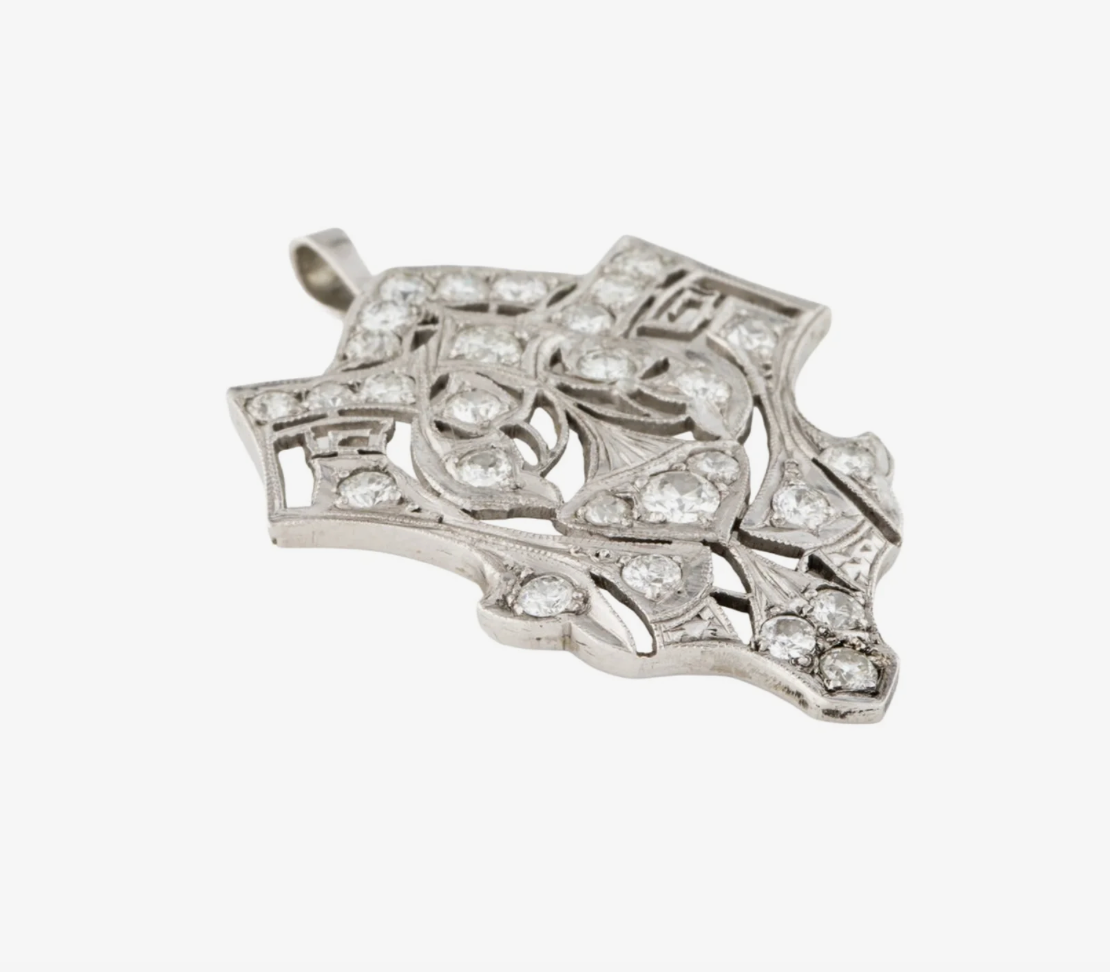 18K White Gold Georgian Diamond Pendant, 14K Chain - Premium  from All The Best Vintage - Just $3295! Shop now at All The Best Vintage