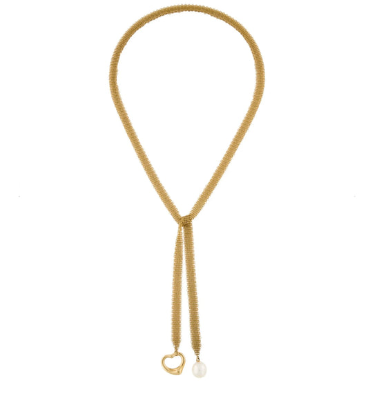 Elsa Peretti for Tiffany & Co Vintage 18K Mesh Lauriat with an Open Heart and Pearl - Premium Necklace from All The Best Vintage - Just $6400! Shop now at All The Best Vintage