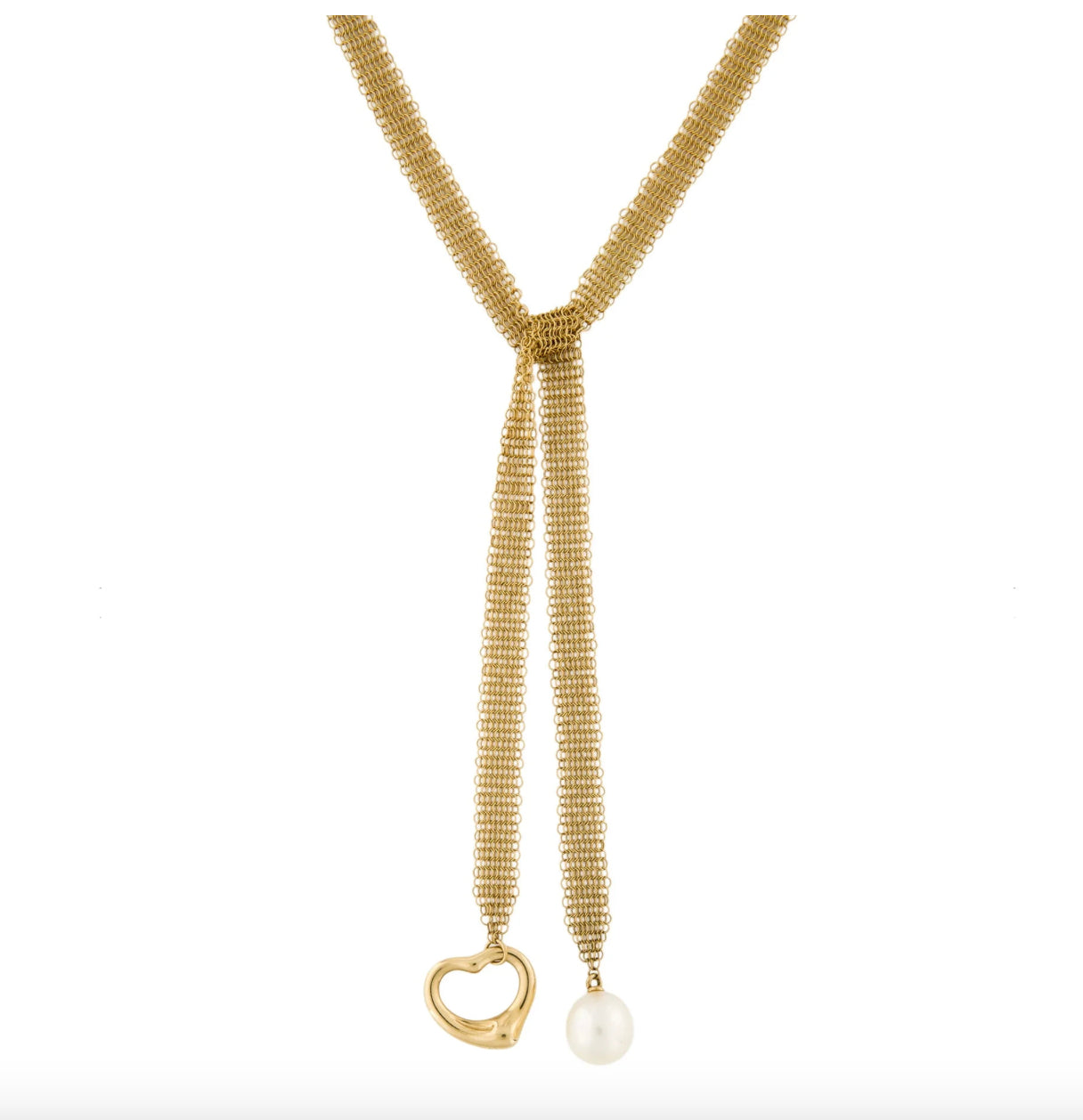 Elsa Peretti for Tiffany & Co Vintage 18K Mesh Lauriat with an Open Heart and Pearl - Premium Necklace from All The Best Vintage - Just $6400! Shop now at All The Best Vintage