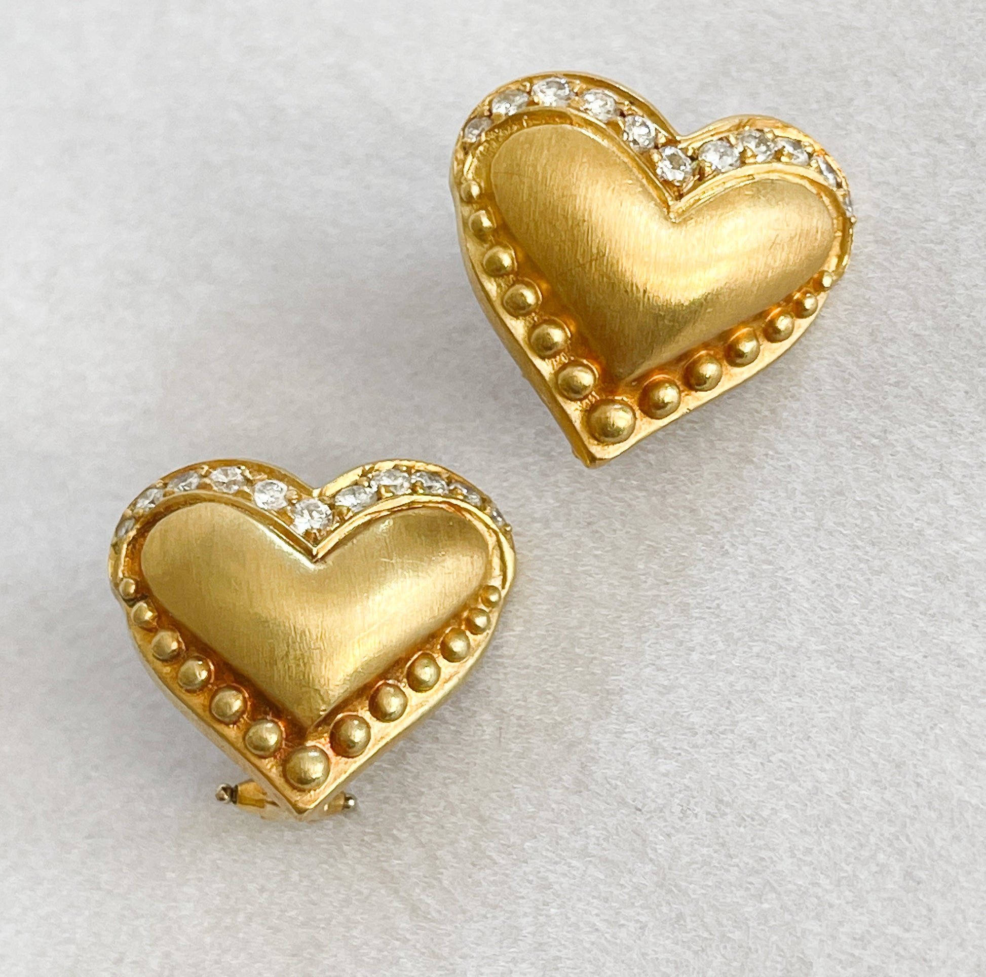 Vintage 18K Gold Heart and Diamond Earrings - Premium  from All The Best Vintage - Just $1595! Shop now at All The Best Vintage