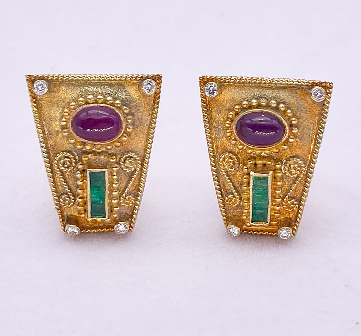 Vintage GIKAS 18K Diamond, Ruby and Emerald Earrings - Premium  from All The Best Vintage - Just $1495! Shop now at All The Best Vintage