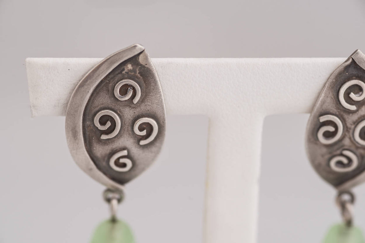 Vintage Artisan Sterling and Green Glass Earrings - Premium  from All The Best Vintage - Just $60! Shop now at All The Best Vintage