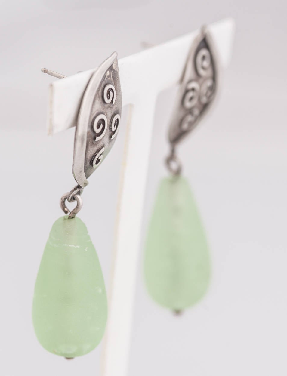 Vintage Artisan Sterling and Green Glass Earrings - Premium  from All The Best Vintage - Just $60! Shop now at All The Best Vintage
