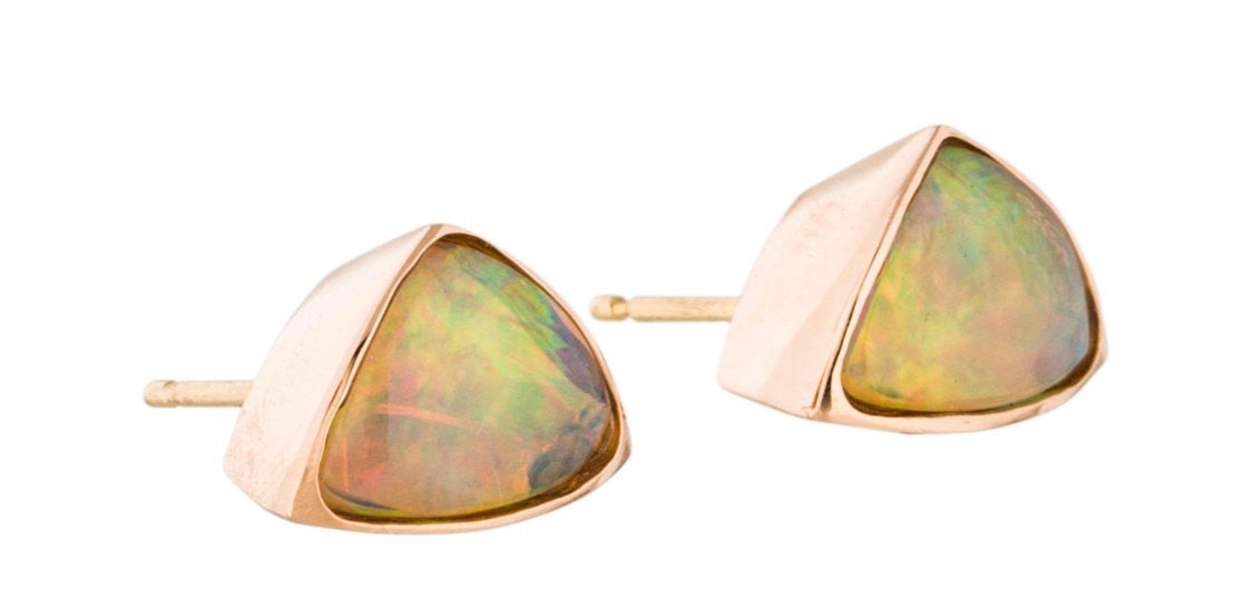 Vintage 18K Rose Gold Opal Stud Earrings - Premium Earrings from All The Best Vintage - Just $1295! Shop now at All The Best Vintage