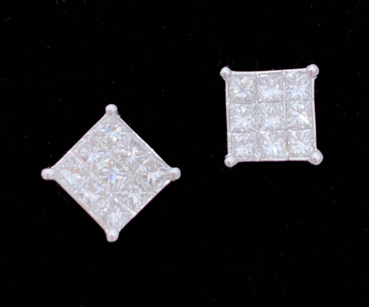 Diamond Stud Earrings tow 1.44 - Great Square Design - Premium  from All The Best Vintage - Just $1295! Shop now at All The Best Vintage