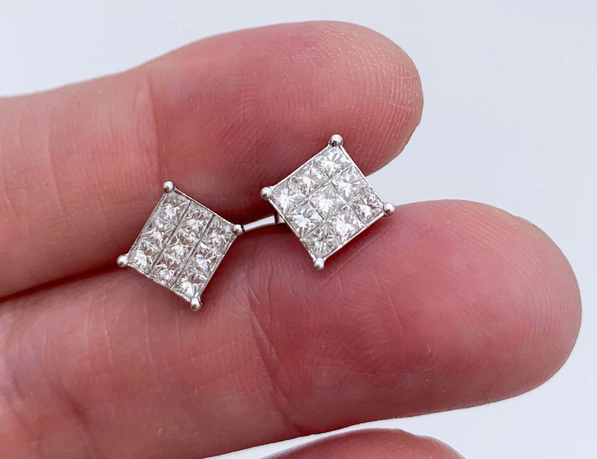 Diamond Stud Earrings tow 1.44 - Great Square Design - Premium  from All The Best Vintage - Just $1295! Shop now at All The Best Vintage