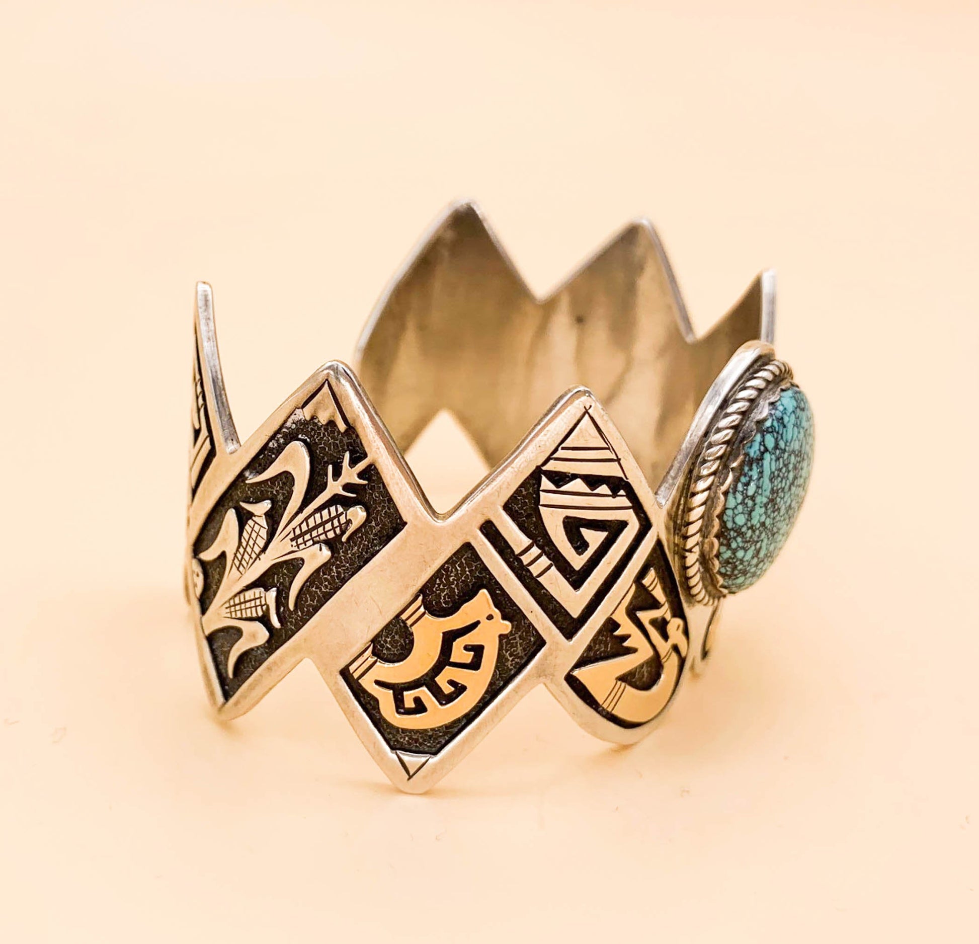 Vintage Leal Damon Sterling 14K and Turquoise Cuff - Superb - Premium  from All The Best Vintage - Just $895! Shop now at All The Best Vintage