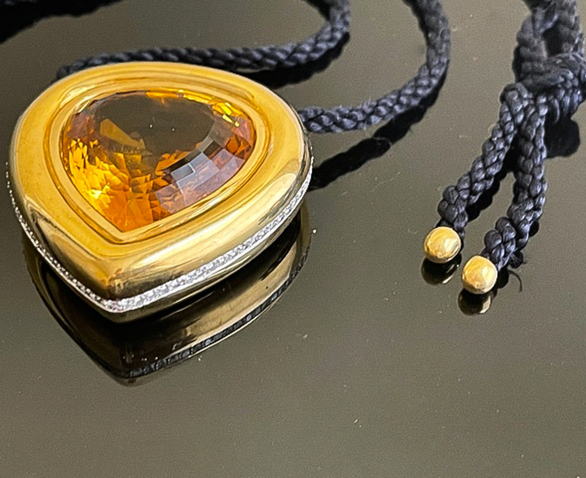 Paloma Picasso for Tiffany &amp; Co. Vintage 1980 18K Gold, Citrine &amp; Diamond Pendant Necklace